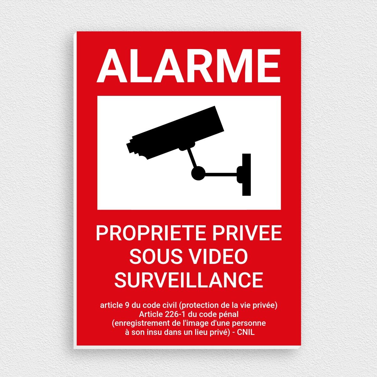 Panneau Sécurité Propriété Privée - Surveillance Vidéo 24h/24, Propriété Privée sous alarme, loi protection de la vie privée - Plastique PVC 1 mm - 75 x 105 mm
