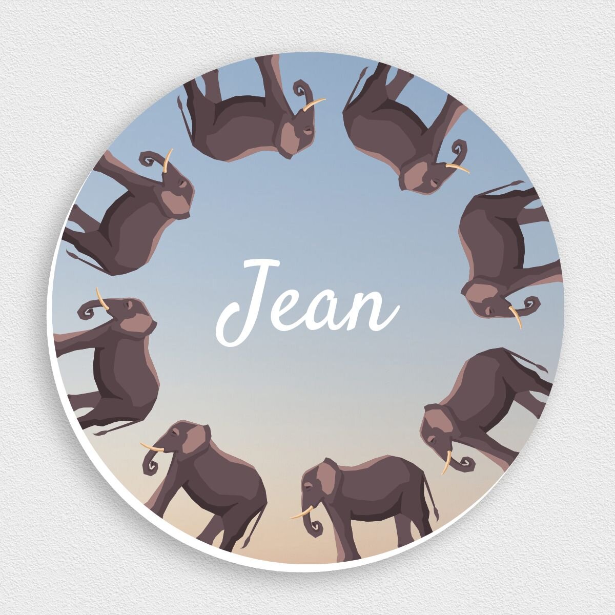 Décoration murale ovale - Bébé éléphant avec sa mère en noir et blanc